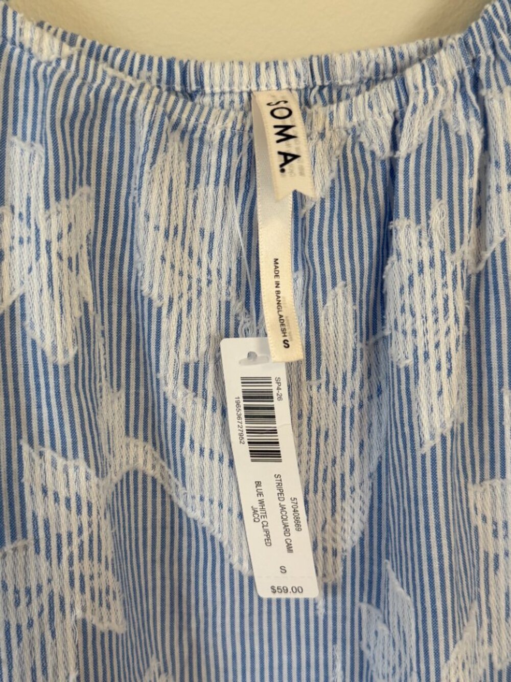 Soma Cotton Striped Floral Jacquard Pajama Cami Small Blue White New With Tags - Picture 11 of 15